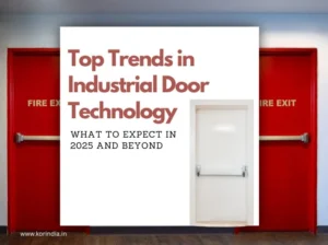 Modern fire-rated door with glazed safety panel in an industrial facility