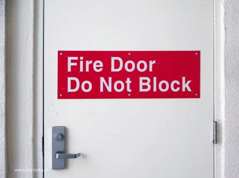Flowchart showing fire door compliance documentation, regular inspection, and maintenance process by KOR India fire safety experts in India
