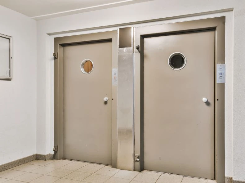 Cross-section view of a 120 minute fire rated door showing mineral wool core and intumescent seals