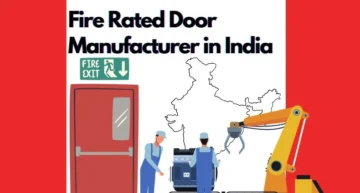 ISI certified fire rated door installed in modern commercial building lobby with BIS certification mark visible by leading fire door manufacturer