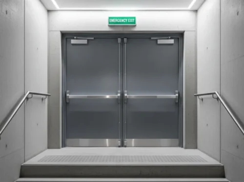 Emergency Fire Exit Door With Panic Bar Staircase