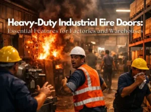 Workers reacting to a fire caused by an electrical spark inside an industrial factory in India