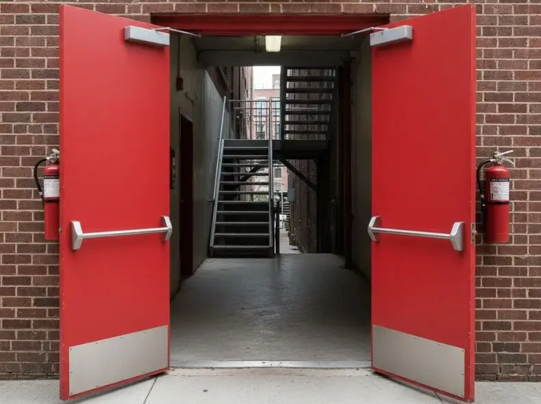 KOR India fire door feature card displaying Korean technology and GI door specifications in Greater Noida.