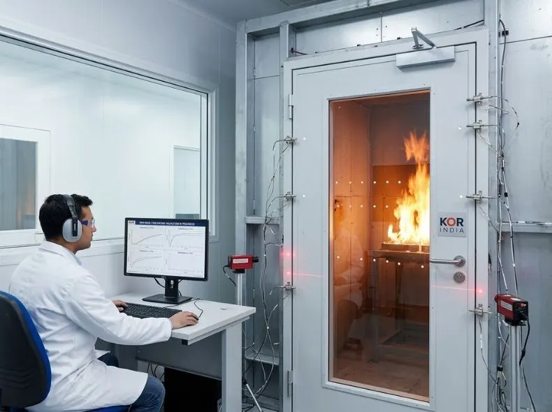 KOR India vision panel fire door installed in a sterile hospital corridor for situational awareness