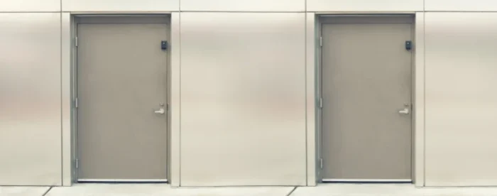 Hollow metal press steel doors installed at an industrial facility
