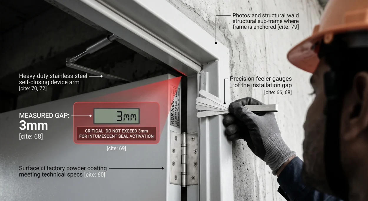 Kor India Steel Fire Doors Installation Showing 3mm Gap Tolerance