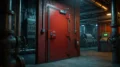 Fd120 Application A Thick, Robust Red Fd120 Steel Fire Door With Heavy Duty Hinges And Heavy Frame Anchors Separates The Room From A Hallway