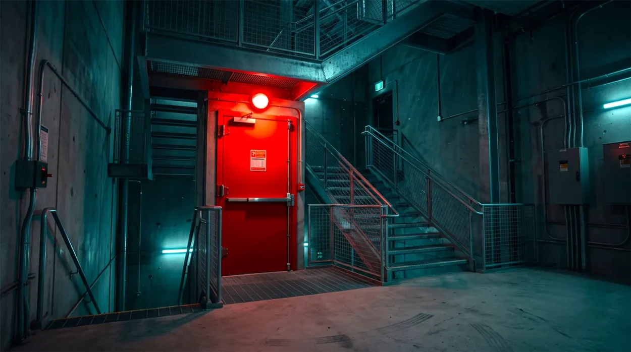 Fire Rated Door At A Modern Industrial Staircase Enclosure