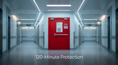 120 Minute Rated Fire Door Equipped With A Clear, Multi Laminate Glass Vision Panel
