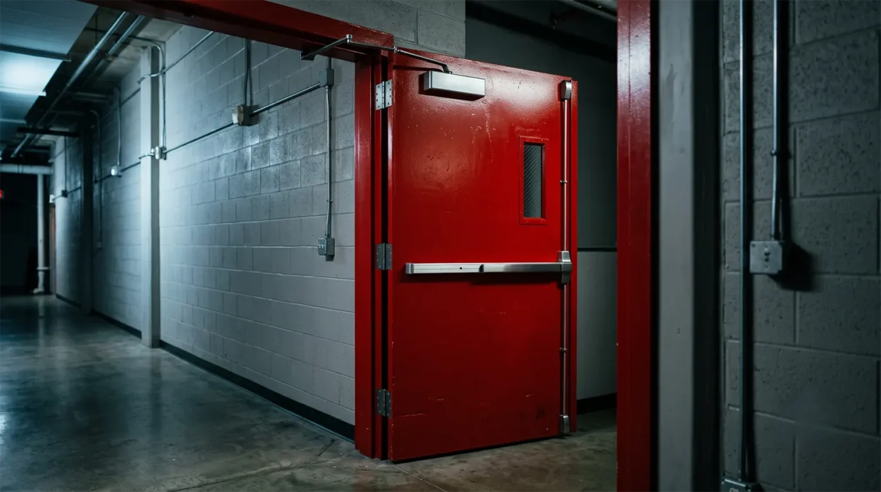 Fire Rated Door In An Industrial Corridor,